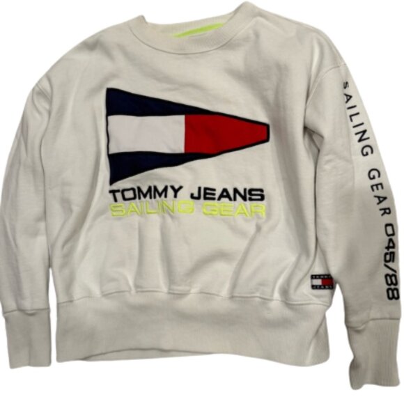 Vintage Tommy Hilfiger Sweatshirt Cream Sailing Gear Mens M - Picture 1 of 7